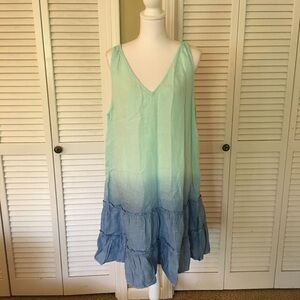 Vineyard Vines Ombre Chambray Blue and Light Green Linen Sleeveless Dress
